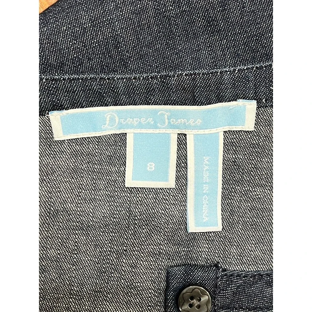 Draper James Denim Blue Chambray Ruffle Shift Dress Sz 8 Western Preppy Church - Picture 14 of 16